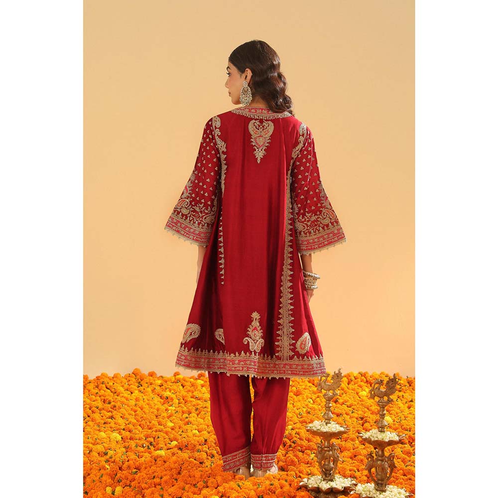 Sheetal Batra Maroon Kurta with Salwar and Dupatta (Set of 3)