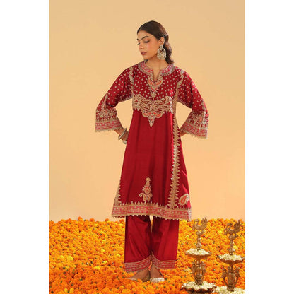 Sheetal Batra Maroon Kurta with Salwar and Dupatta (Set of 3)