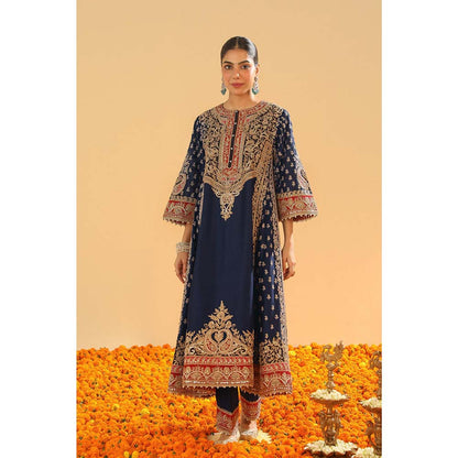 Sheetal Batra Navy Blue Chauga Kurta with Salwar and Dupatta (Set of 3)