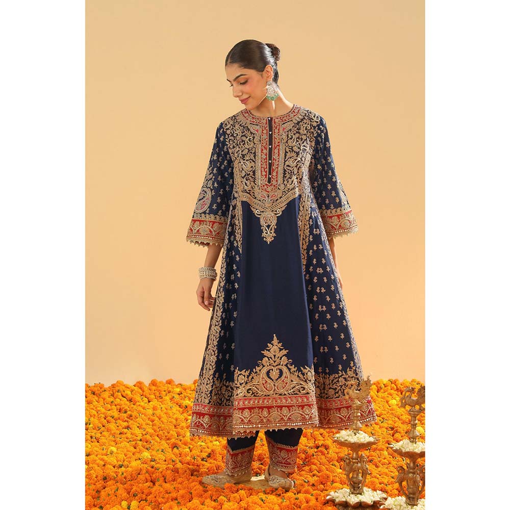 Sheetal Batra Navy Blue Chauga Kurta with Salwar and Dupatta (Set of 3)