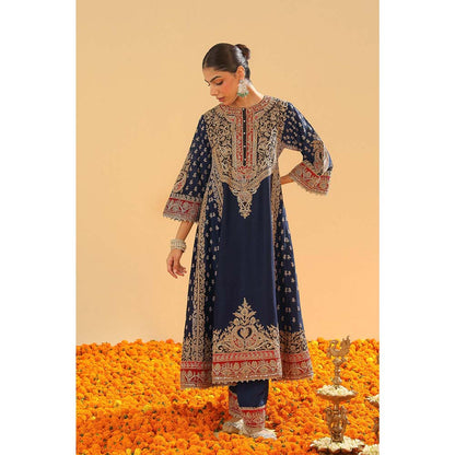 Sheetal Batra Navy Blue Chauga Kurta with Salwar and Dupatta (Set of 3)