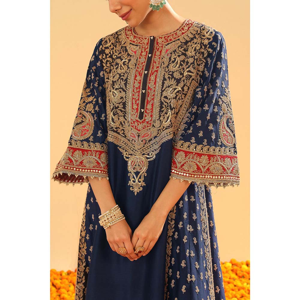 Sheetal Batra Navy Blue Chauga Kurta with Salwar and Dupatta (Set of 3)