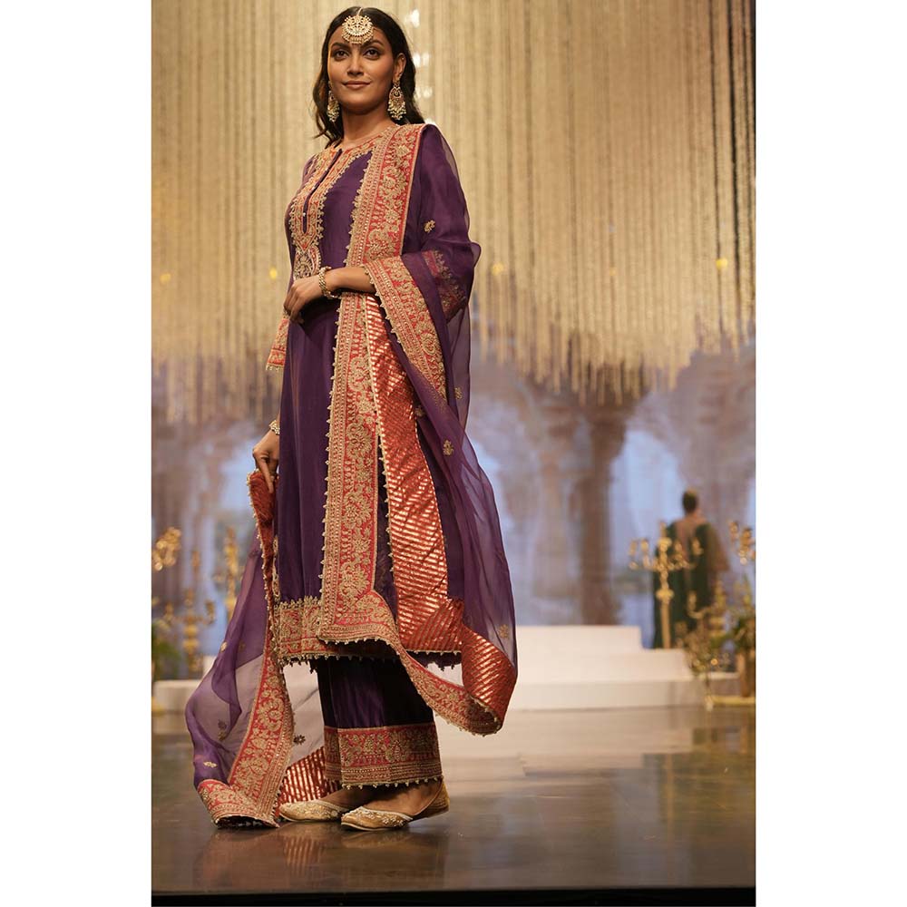 Sheetal Batra Purple Long A-Line Kurta with Palazzo and Dupatta (Set of 3)
