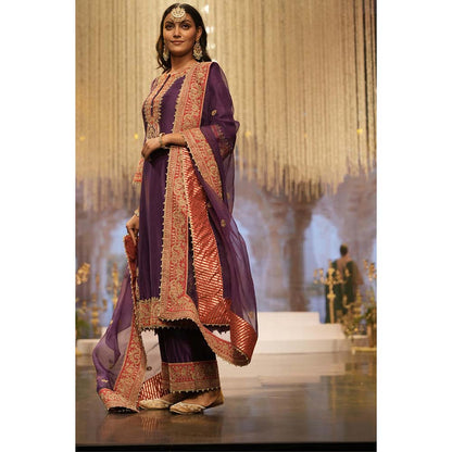 Sheetal Batra Purple Long A-Line Kurta with Palazzo and Dupatta (Set of 3)