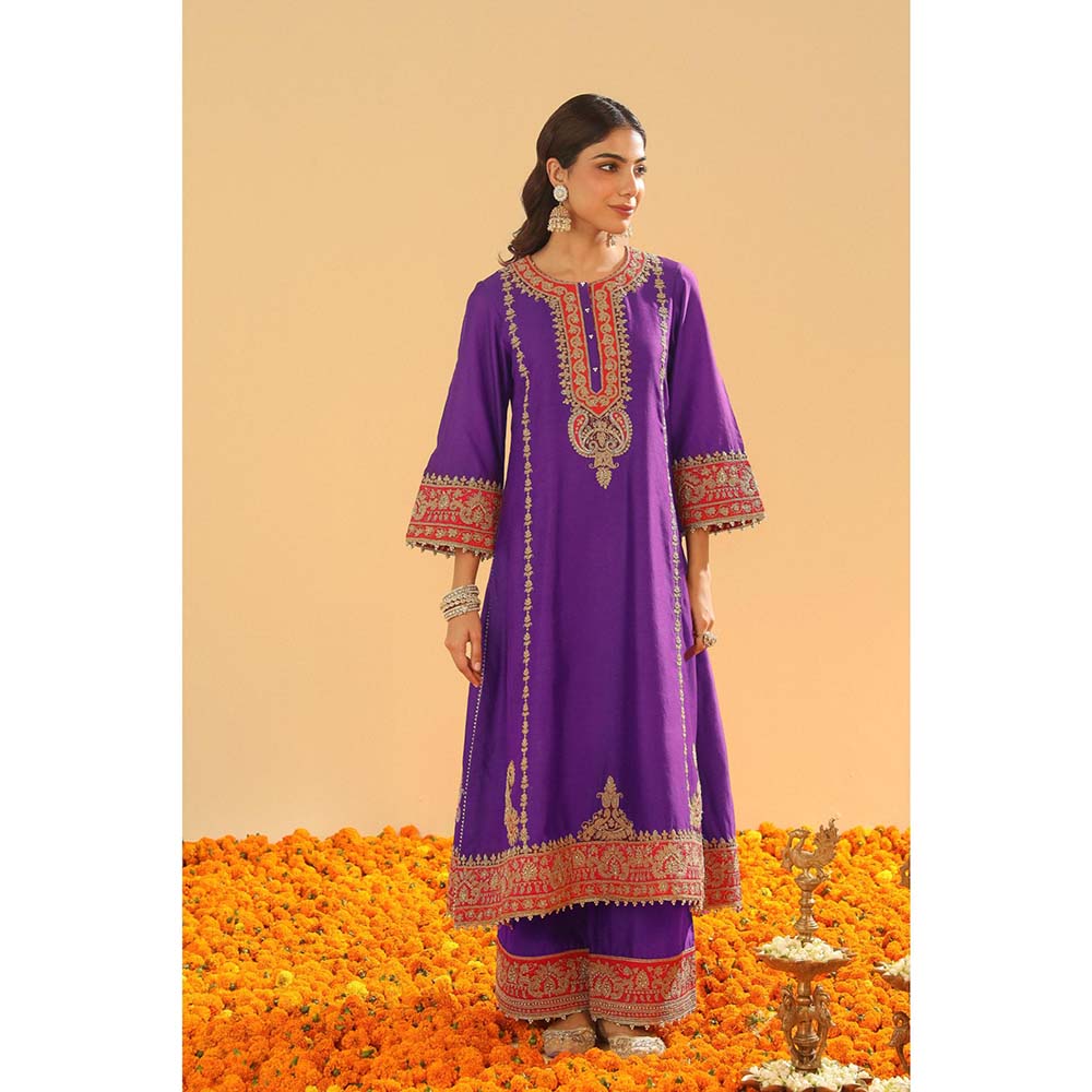 Sheetal Batra Purple Long A-Line Kurta with Palazzo and Dupatta (Set of 3)