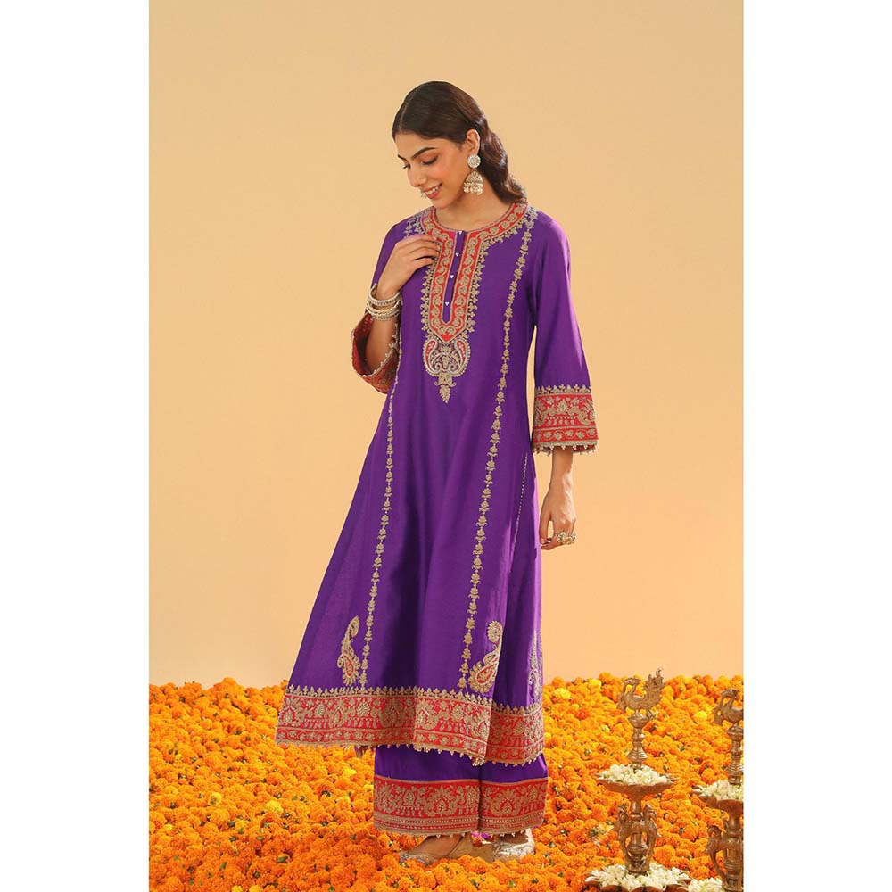 Sheetal Batra Purple Long A-Line Kurta with Palazzo and Dupatta (Set of 3)