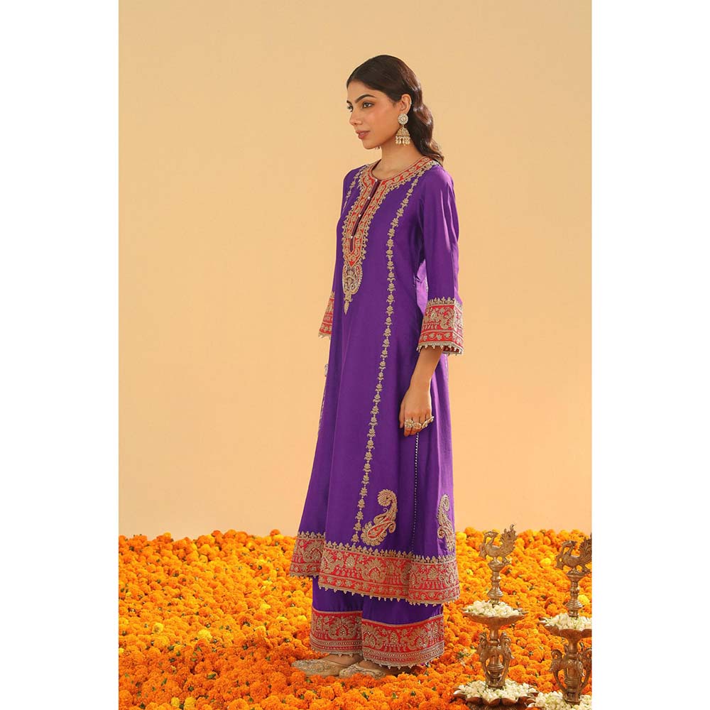 Sheetal Batra Purple Long A-Line Kurta with Palazzo and Dupatta (Set of 3)