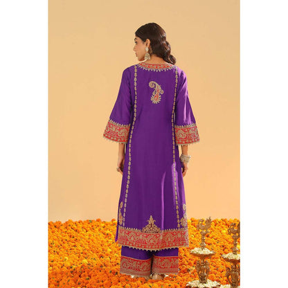 Sheetal Batra Purple Long A-Line Kurta with Palazzo and Dupatta (Set of 3)