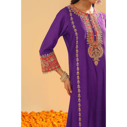 Sheetal Batra Purple Long A-Line Kurta with Palazzo and Dupatta (Set of 3)