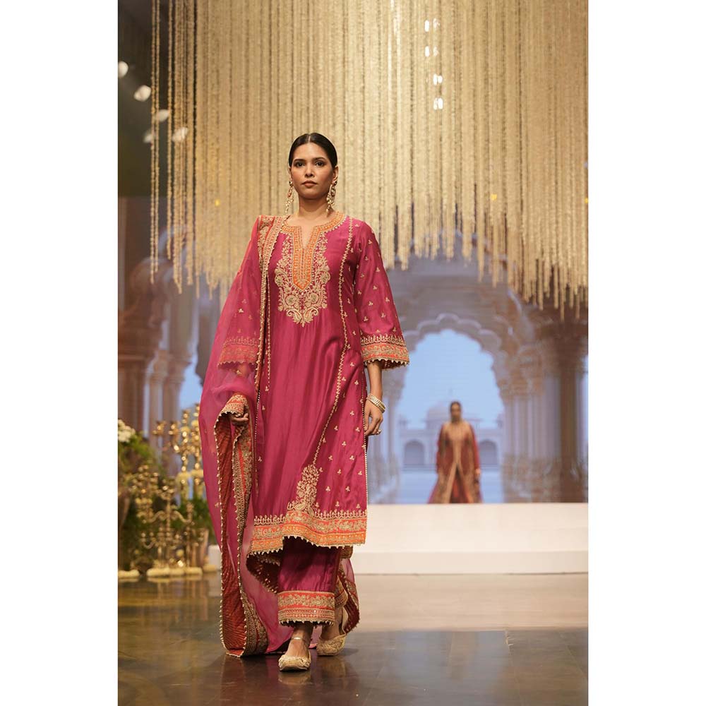 Sheetal Batra Pink Long A-Line Kurta with Palazzo and Dupatta (Set of 3)