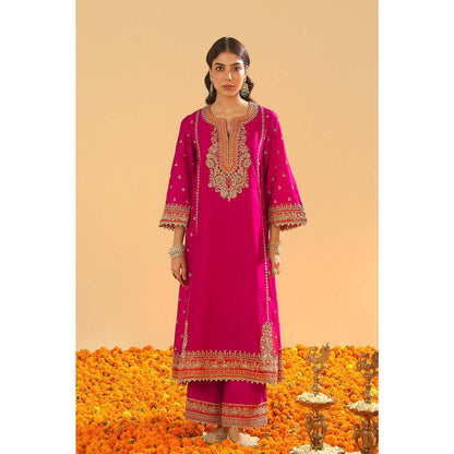 Sheetal Batra Pink Long A-Line Kurta with Palazzo and Dupatta (Set of 3)