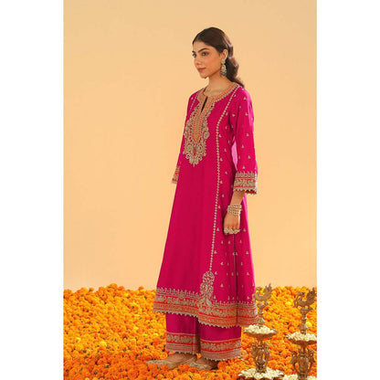 Sheetal Batra Pink Long A-Line Kurta with Palazzo and Dupatta (Set of 3)