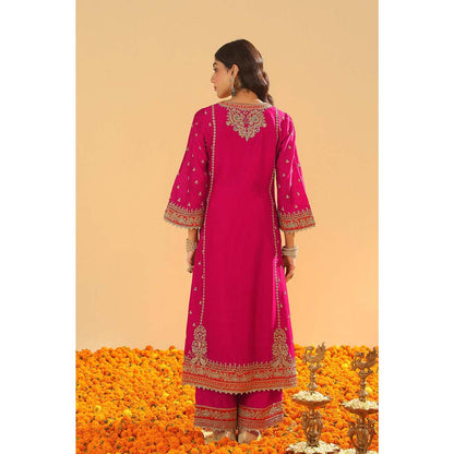 Sheetal Batra Pink Long A-Line Kurta with Palazzo and Dupatta (Set of 3)