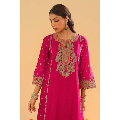 Sheetal Batra Pink Long A-Line Kurta with Palazzo and Dupatta (Set of 3)