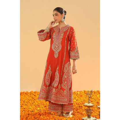 Sheetal Batra Orange A-Line Kurta with Palazzo and Dupatta (Set of 3)