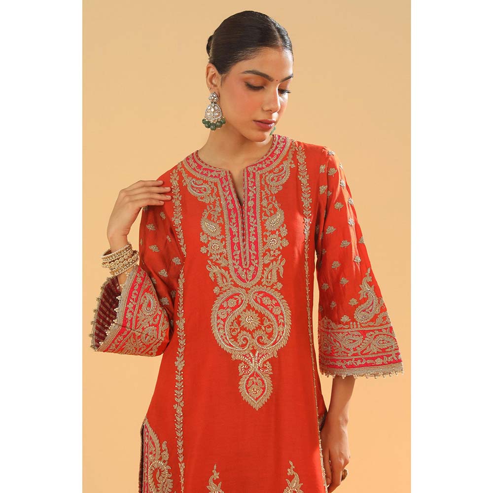 Sheetal Batra Orange A-Line Kurta with Palazzo and Dupatta (Set of 3)