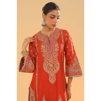 Sheetal Batra Orange A-Line Kurta with Palazzo and Dupatta (Set of 3)