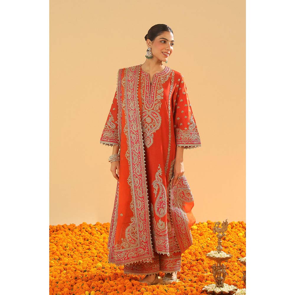 Sheetal Batra Orange A-Line Kurta with Palazzo and Dupatta (Set of 3)