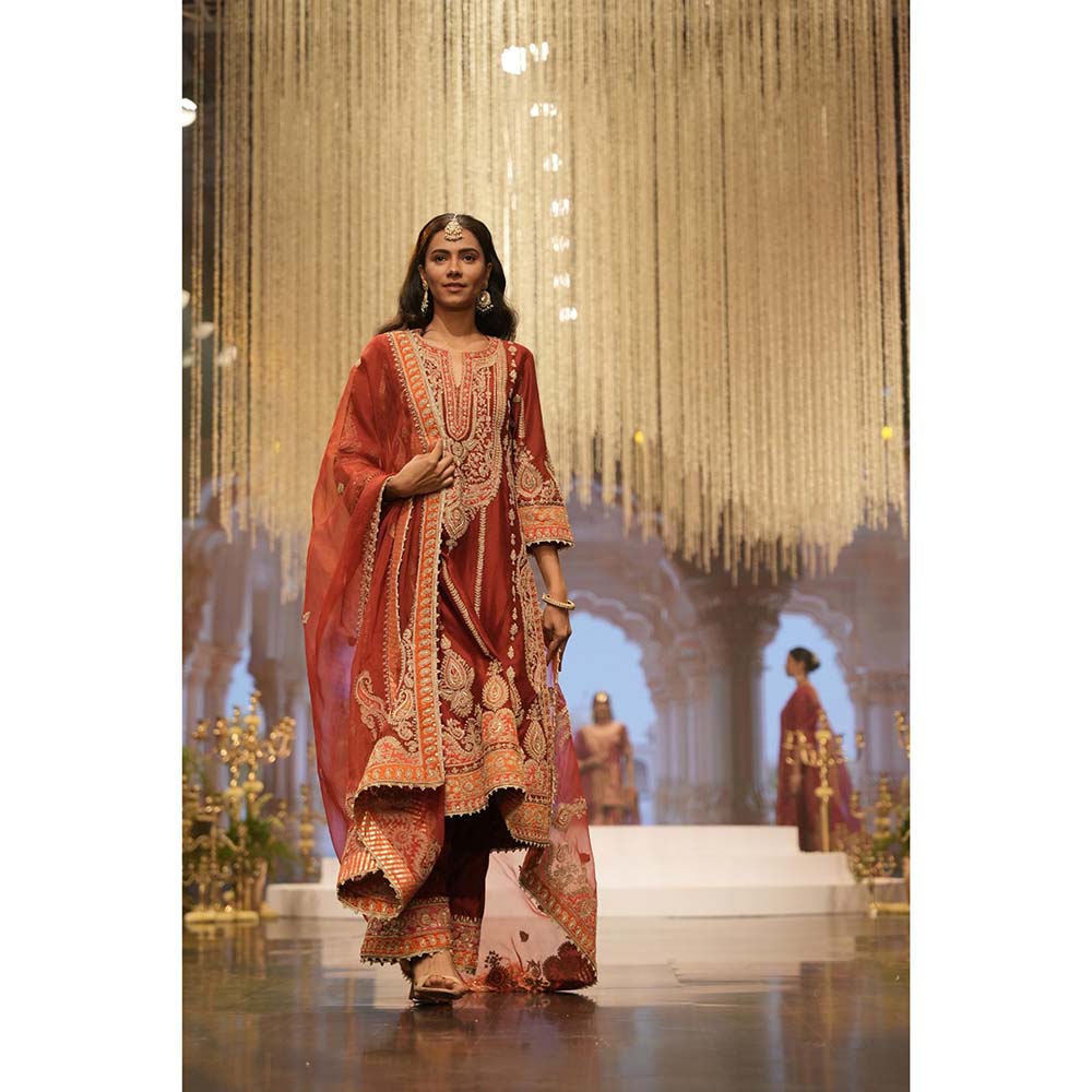 Sheetal Batra Maroon A-Line Kurta with Palazzo and Dupatta (Set of 3)