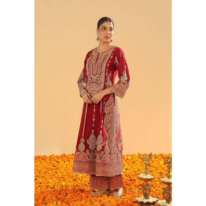 Sheetal Batra Maroon A-Line Kurta with Palazzo and Dupatta (Set of 3)