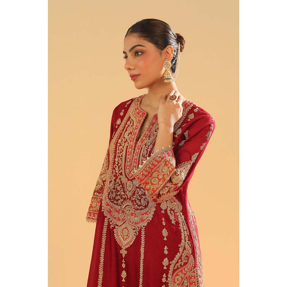 Sheetal Batra Maroon A-Line Kurta with Palazzo and Dupatta (Set of 3)