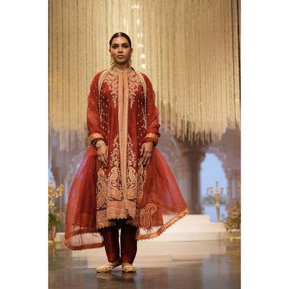 Sheetal Batra Maroon Long A-Line Jacket with Pant and Dupatta (Set of 3)