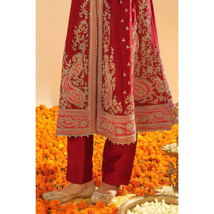 Sheetal Batra Maroon Long A-Line Jacket with Pant and Dupatta (Set of 3)