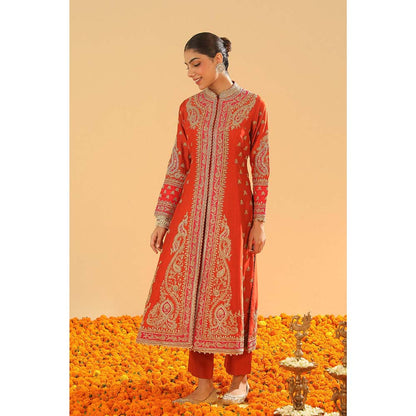 Sheetal Batra Orange Long A-Line Jacket with Pant and Dupatta (Set of 3)