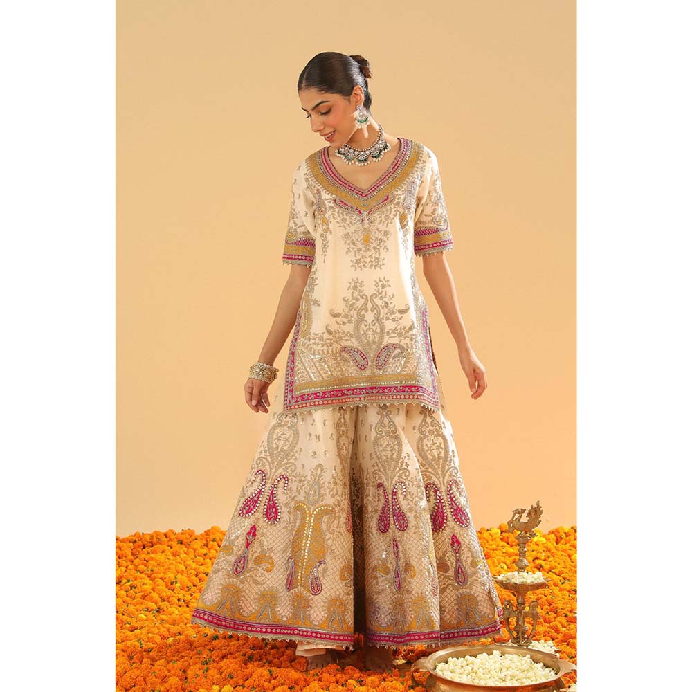 Sheetal Batra Ivory Kurti with Sharara and Dupatta (Set of 3)