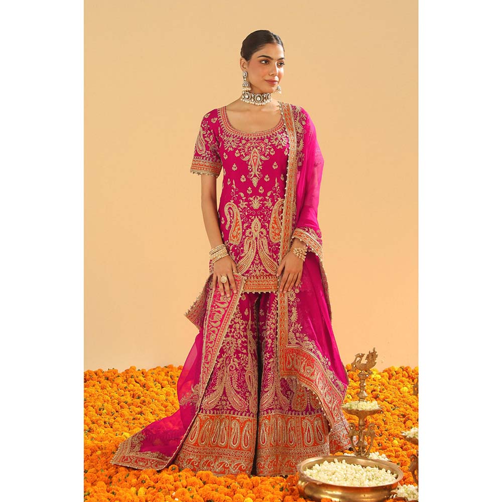 Sheetal Batra Pink Kurti with Sharara and Dupatta (Set of 3)