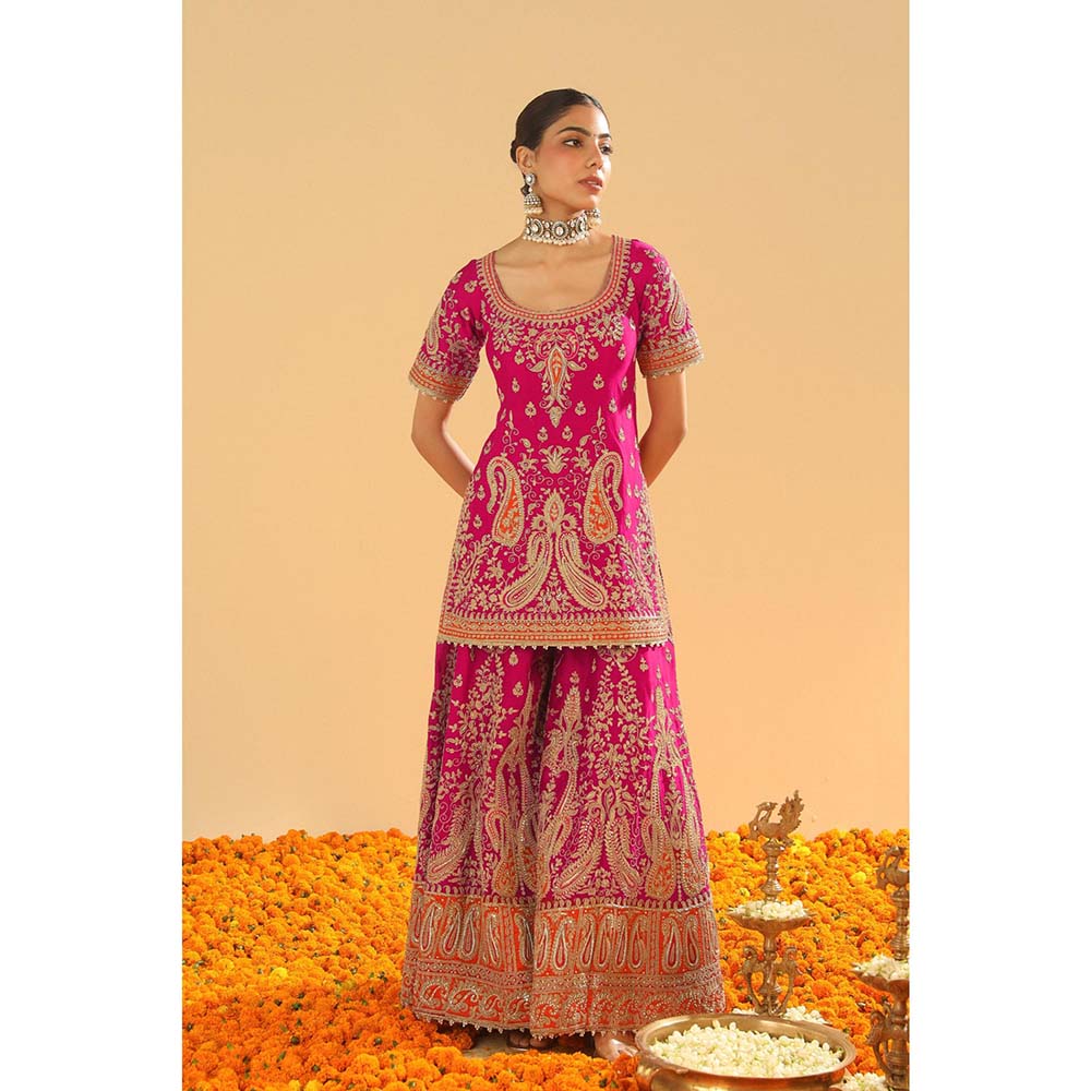 Sheetal Batra Pink Kurti with Sharara and Dupatta (Set of 3)