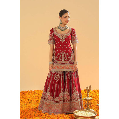 Sheetal Batra Maroon Kurti with Sharara and Dupatta (Set of 3)