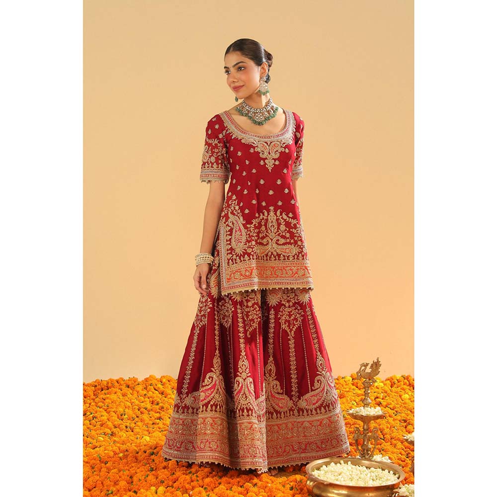 Sheetal Batra Maroon Kurti with Sharara and Dupatta (Set of 3)