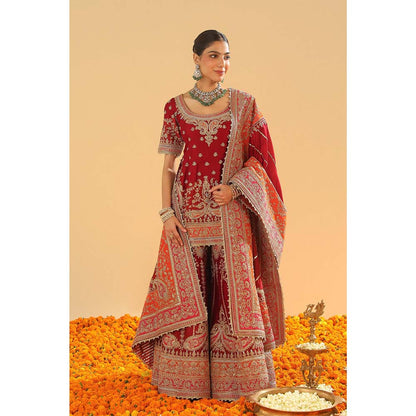 Sheetal Batra Maroon Kurti with Sharara and Dupatta (Set of 3)