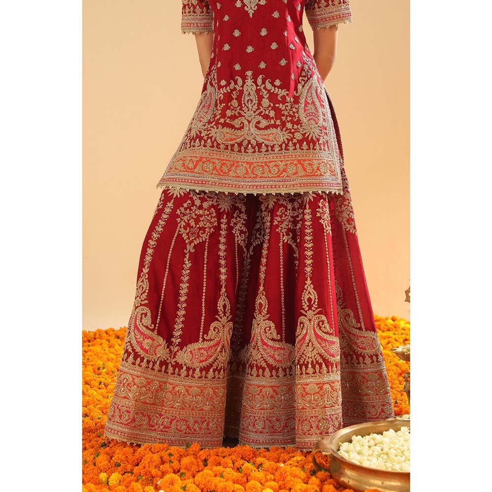 Sheetal Batra Maroon Kurti with Sharara and Dupatta (Set of 3)