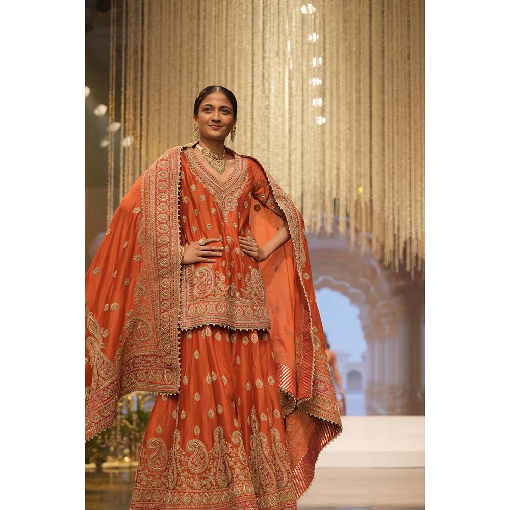 Sheetal Batra Rust Kurti with Sharara and Dupatta (Set of 3)