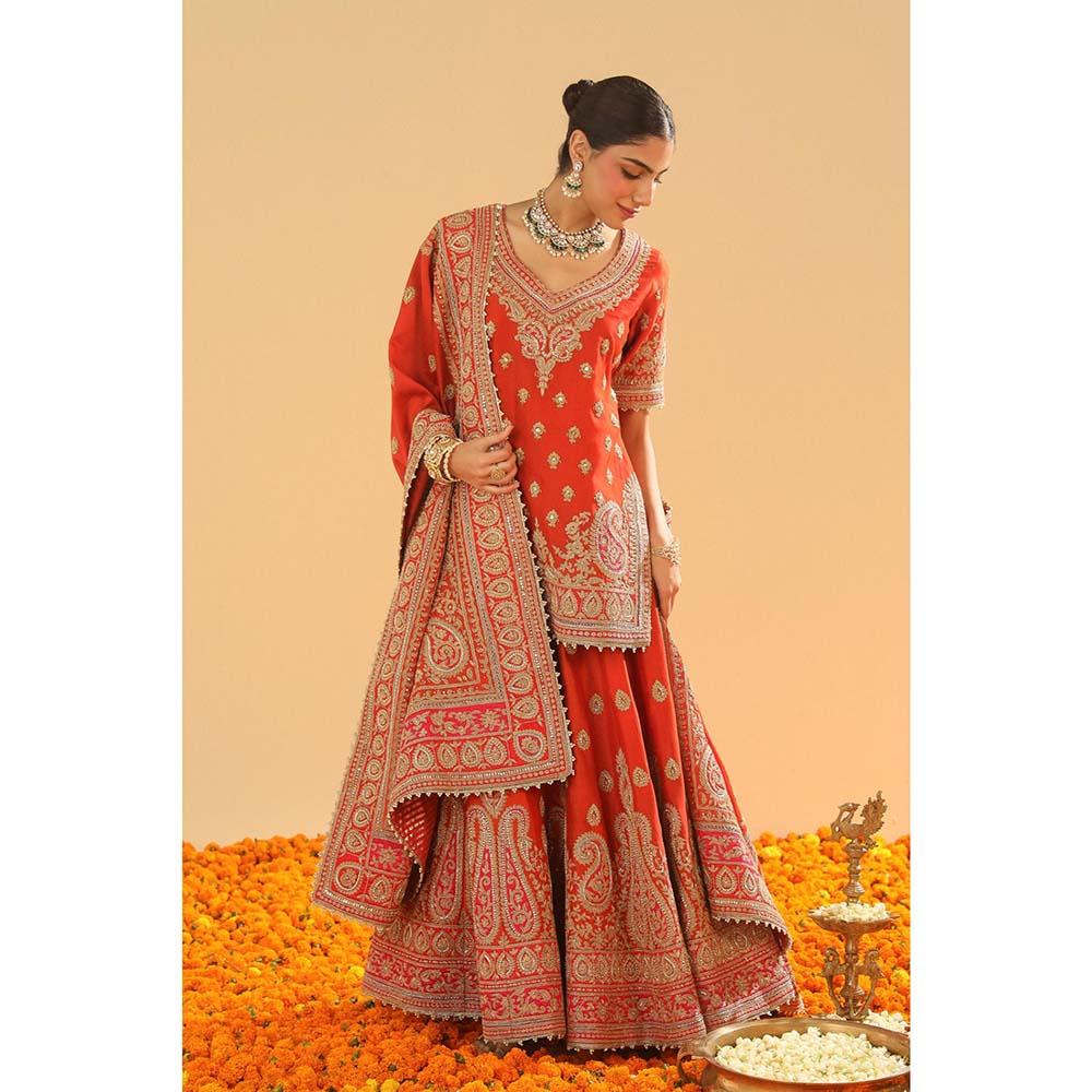 Sheetal Batra Rust Kurti with Sharara and Dupatta (Set of 3)