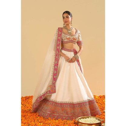 Sheetal Batra White Blouse with Lehenga with Dupatta (Set of 3)