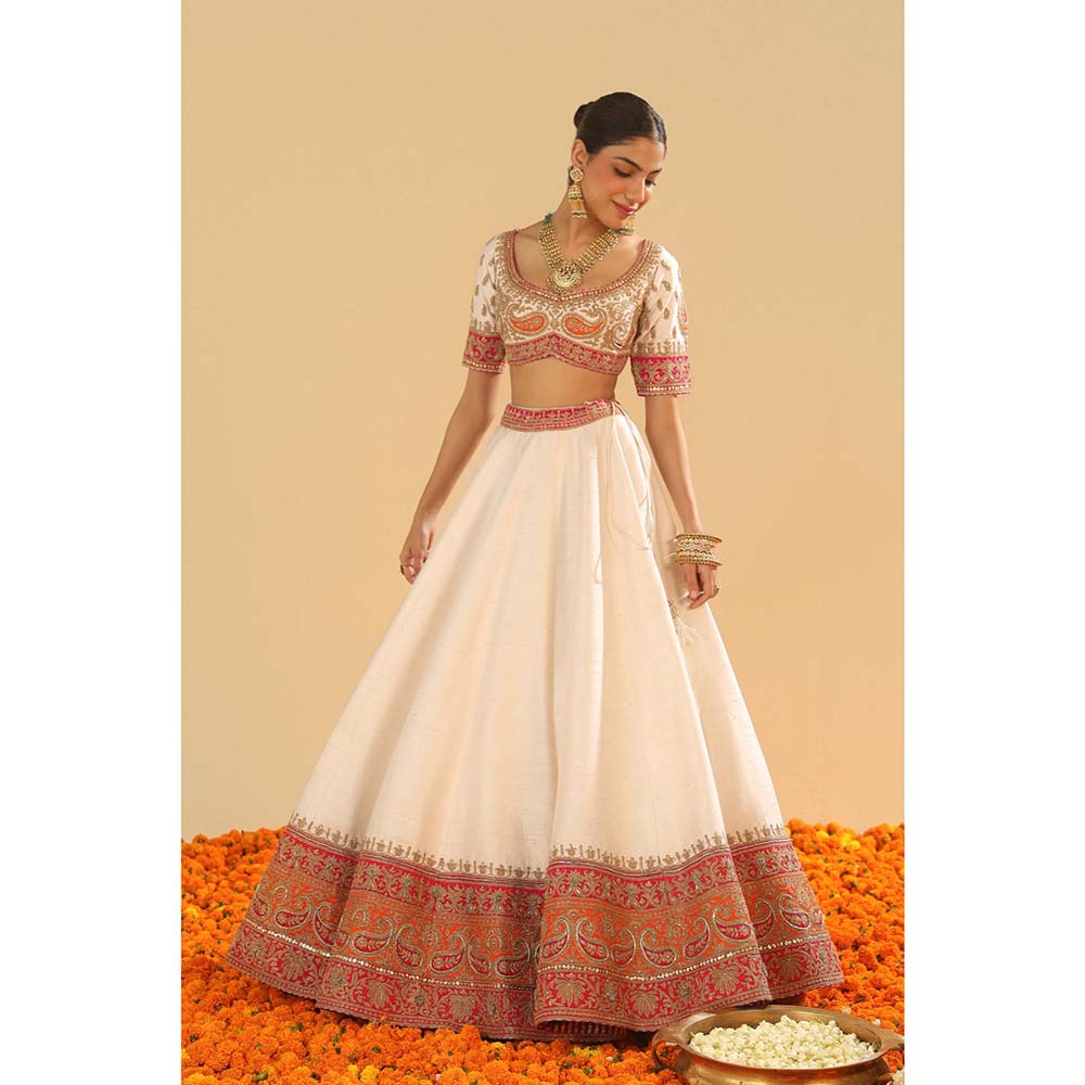 Sheetal Batra White Blouse with Lehenga with Dupatta (Set of 3)