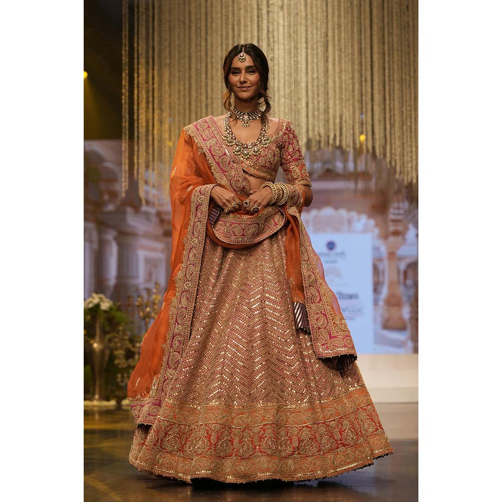 Sheetal Batra Pink Blouse with Lehenga with Dupatta (Set of 3)