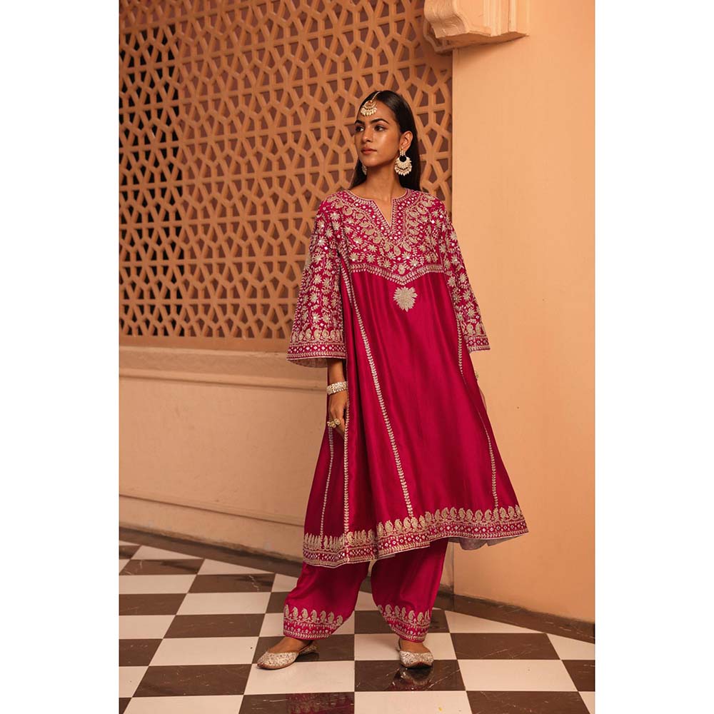 Sheetal Batra Pink Aiman Chauga Kurta with Salwar and Dupatta (Set of 3)