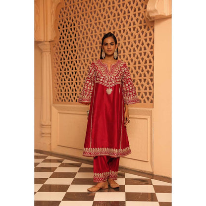 Sheetal Batra Red Aiman Chauga Kurta with Salwar (Set of 2)