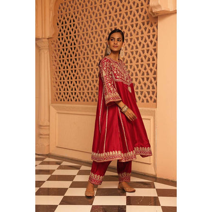 Sheetal Batra Red Aiman Chauga Kurta with Salwar (Set of 2)