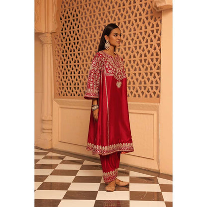 Sheetal Batra Red Aiman Chauga Kurta with Salwar (Set of 2)