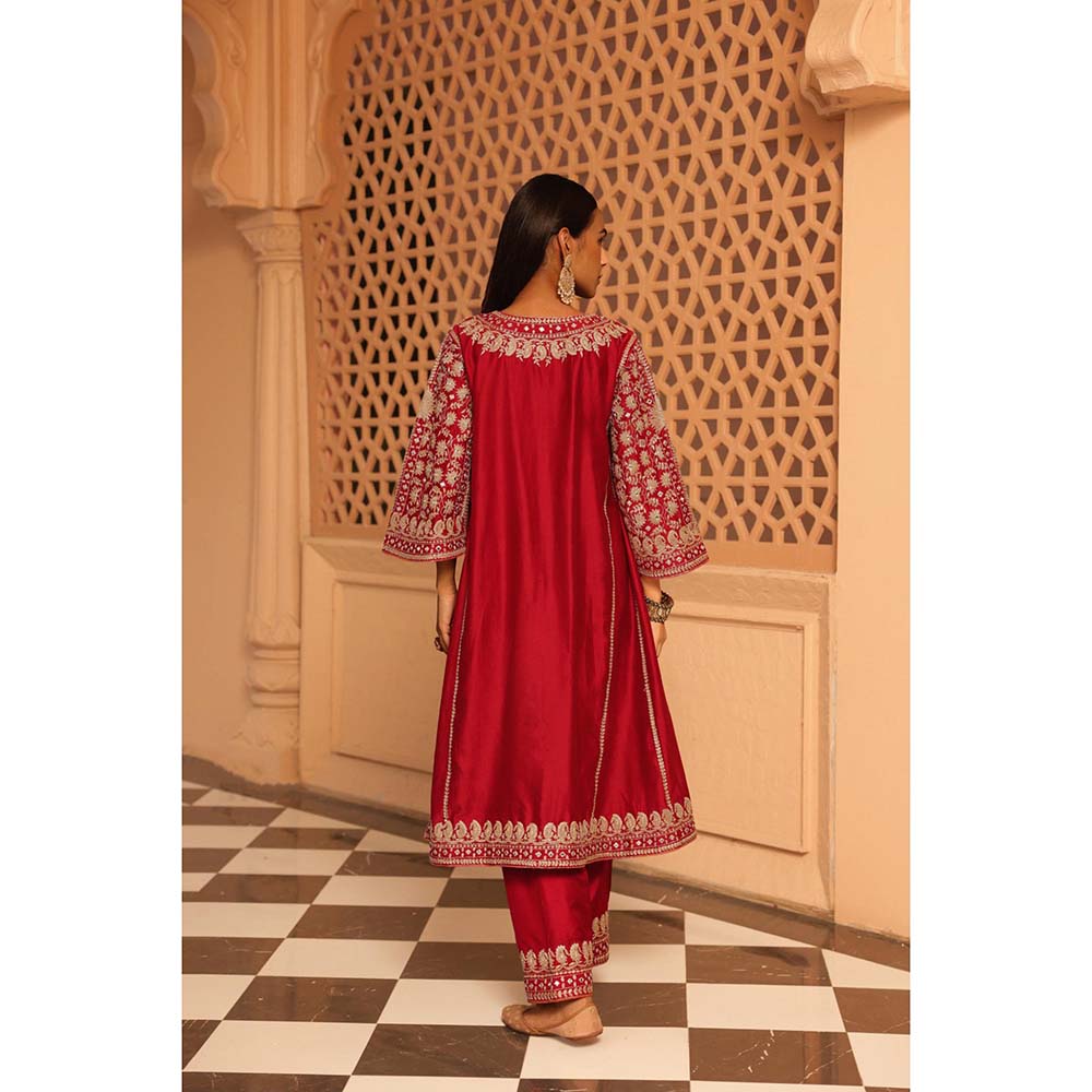 Sheetal Batra Red Aiman Chauga Kurta with Salwar (Set of 2)