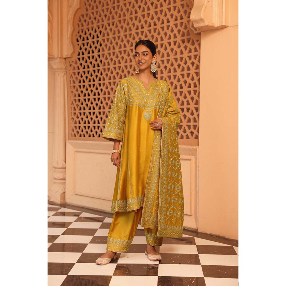 Sheetal Batra Mustard Aiman Chauga Kurta with Salwar and Dupatta (Set of 3)