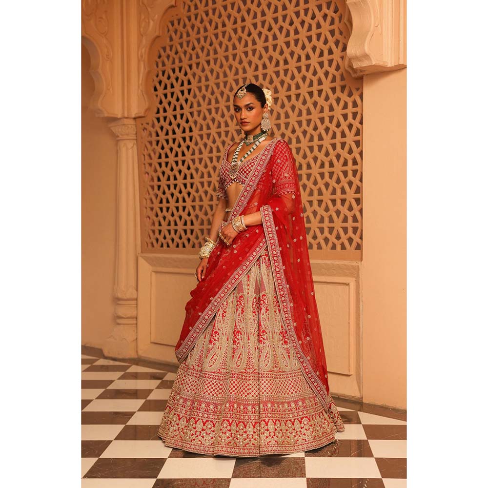 Sheetal Batra Nazreen Red Lehenga with Blouse and Dupatta (Set of 3)
