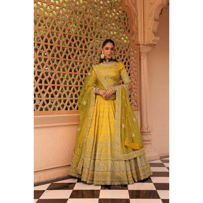 Sheetal Batra Uzma Mustard Lehenga with Blouse and Dupatta (Set of 3)