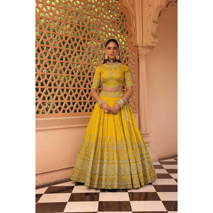 Sheetal Batra Uzma Mustard Lehenga with Blouse and Dupatta (Set of 3)