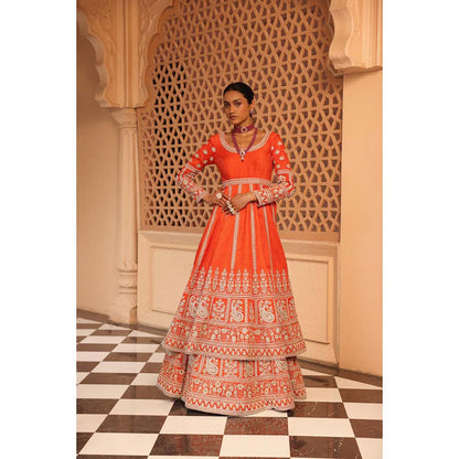 Sheetal Batra Mariyah Orange Anarkali with Lehenga and Dupatta (Set of 3)